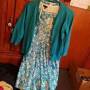 Talbots sleeveless floral dress and blue cardigan